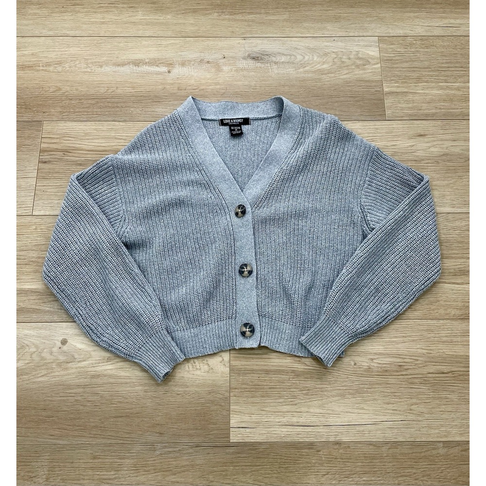 Love & Whimsy Los Angeles Gray Cropped V-Neck Cardigan Sweater Women's M